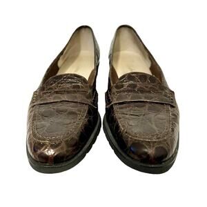 Salvatore Ferragamo Vintage Loafers Size 8.5 4A Brown Leather Alligator Shoes